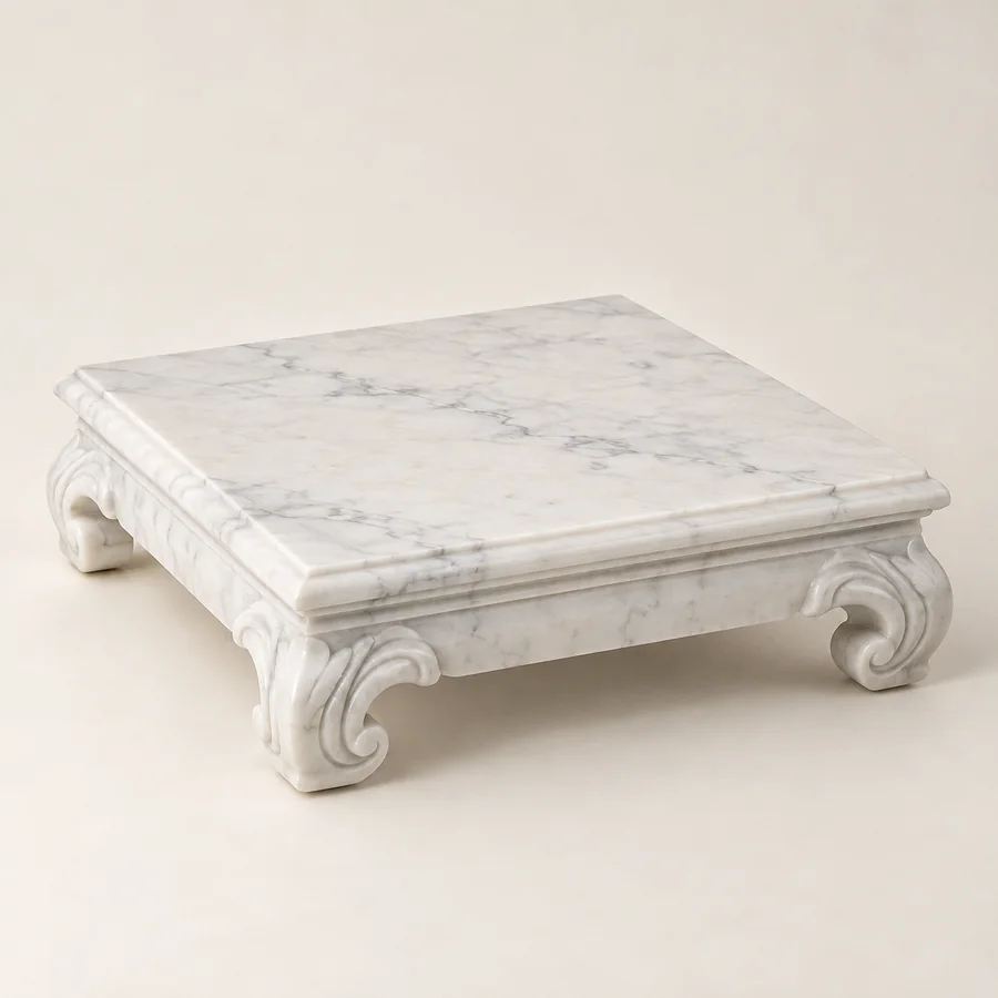 Square Carved Foot Marble Chowki