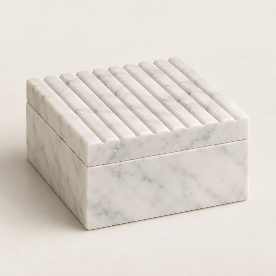 Square Ribbed Lid Marble Box