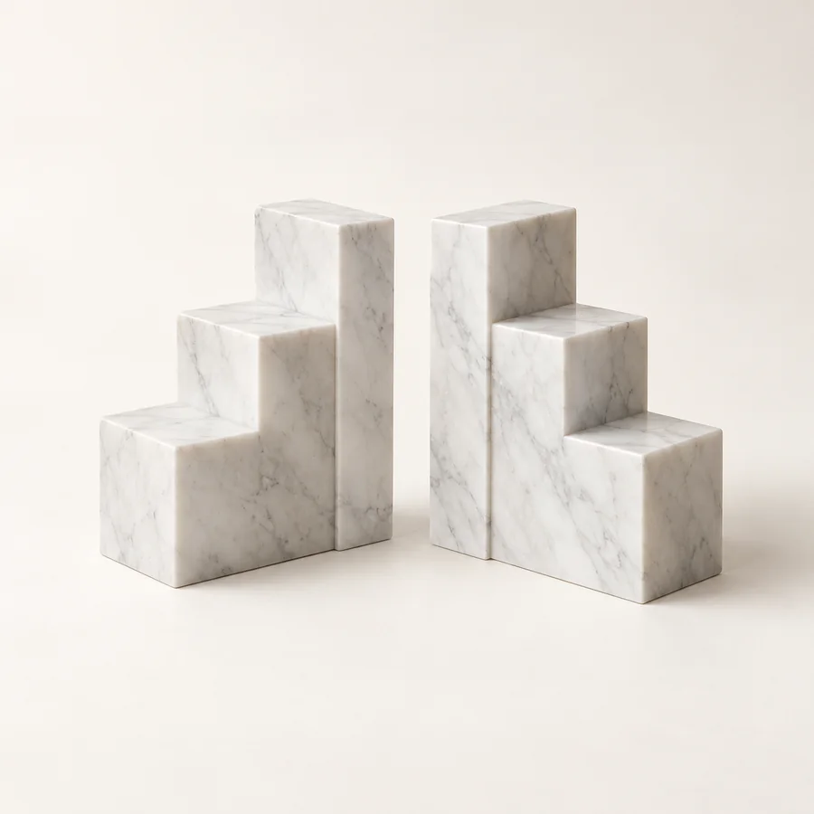 Stepped Skyline Marble Bookend Pair