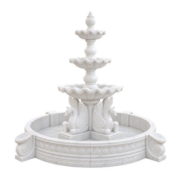 Swan Support Three-Tier Marble Fountain
