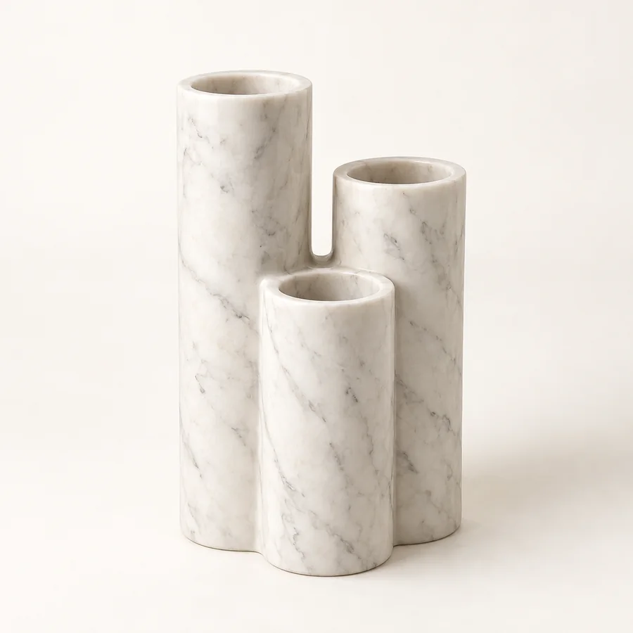 Three Tube Marble Bud Vase