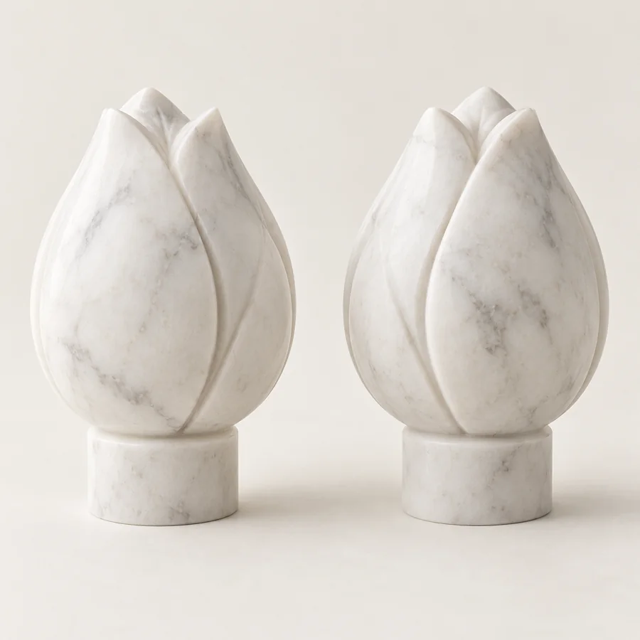 Tulip Bud Marble Curtain Finial Pair