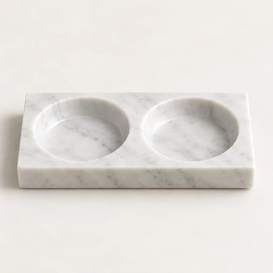 Twin Well Marble Ring Tray